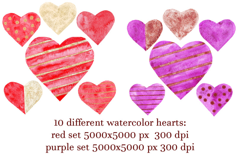 watercolor-hearts-set