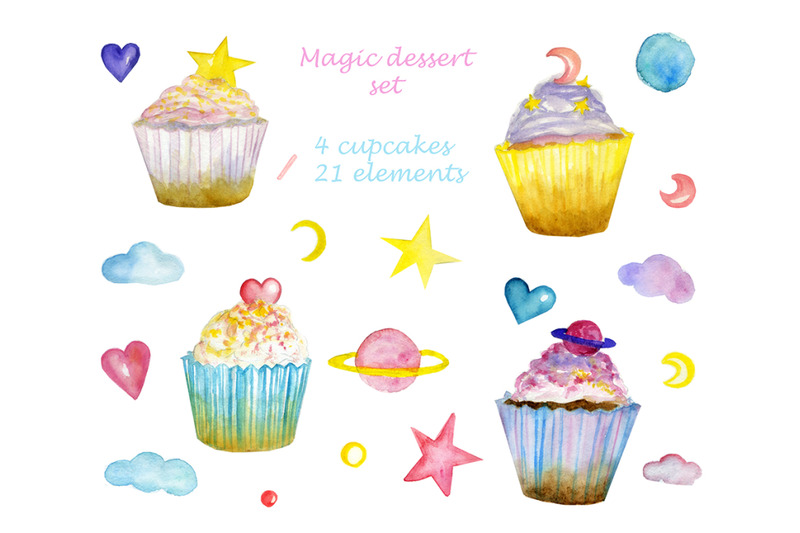 watercolor-set-with-cakes-and-space-elements-magic-dessert-set