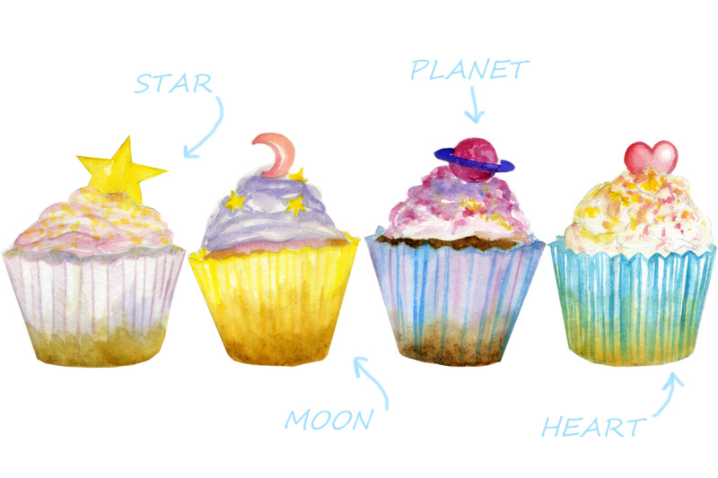 watercolor-set-with-cakes-and-space-elements-magic-dessert-set