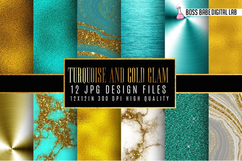 turquoise-and-gold-digital-papers