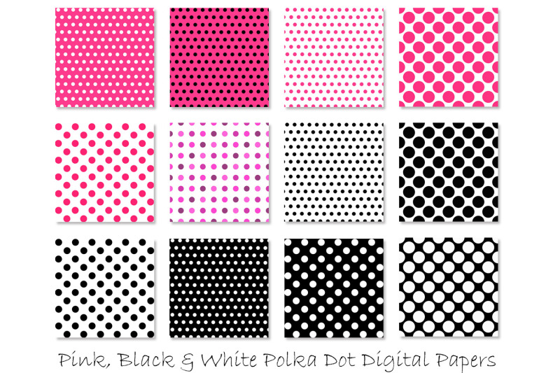 pink-and-black-polka-dot-digital-paper-pink-polka-dot-backgrounds