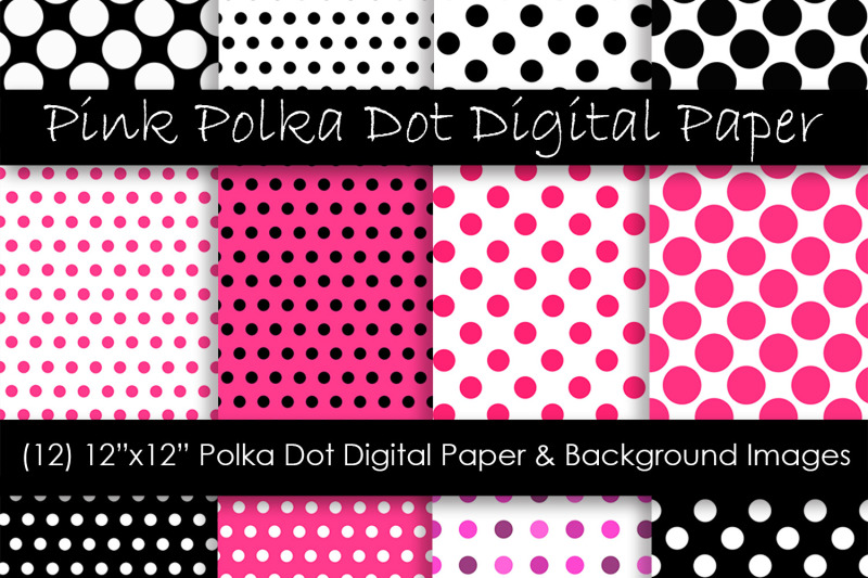 pink-and-black-polka-dot-digital-paper-pink-polka-dot-backgrounds