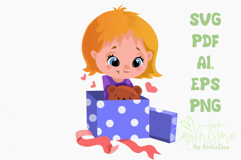 cute-girl-opening-christmas-or-birthday-gift-svg