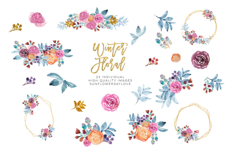 winter-watercolor-flowers-clipart-winter-floral-clipart-boho-winter