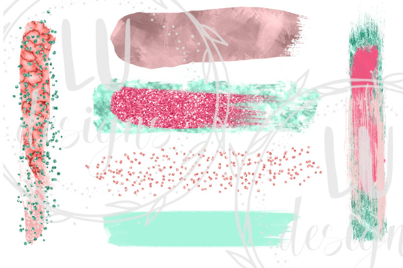 tropical-brush-strokes-pink-paint-strokes-mint-metallic-graphics