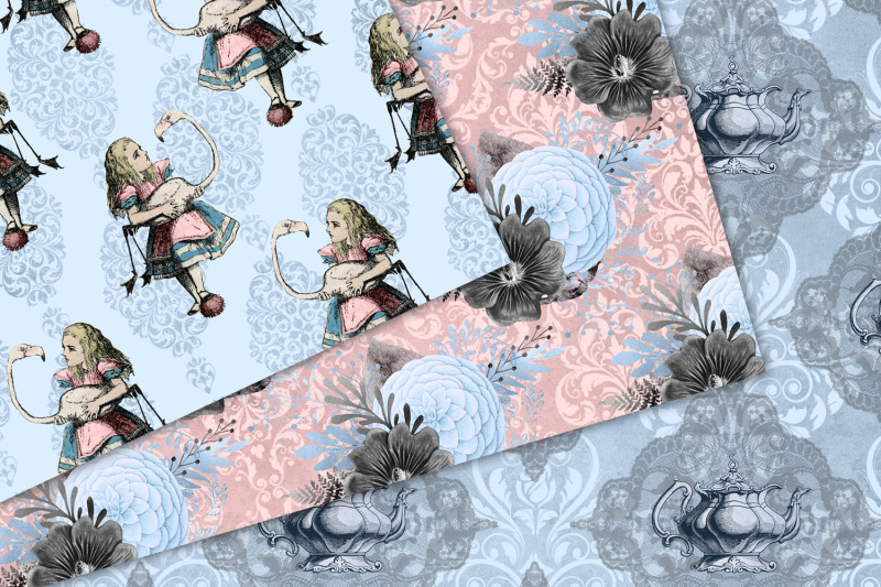 blue-and-blush-alice-in-wonderland-digital-paper