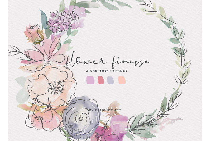 watercolor-flower-doodles-clipart-set