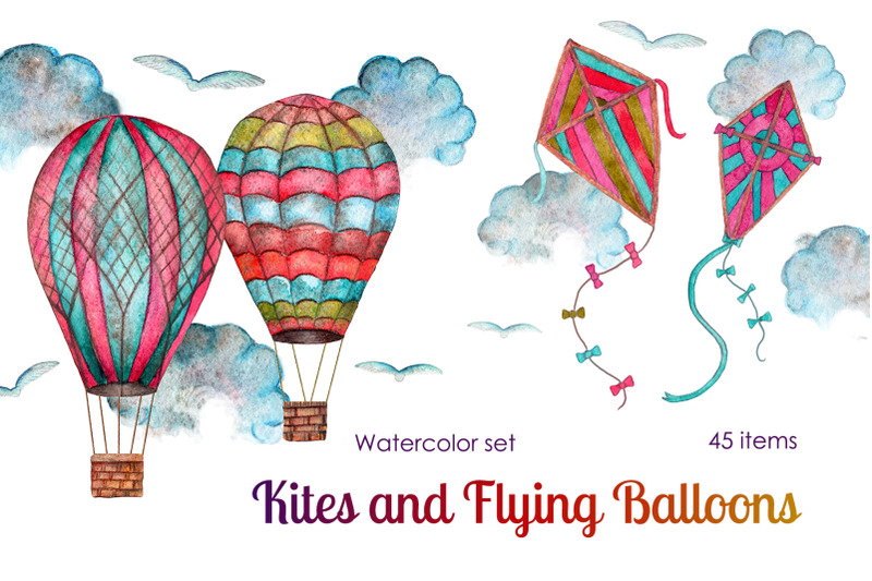 flying-ballons-and-kites-watercolor-set