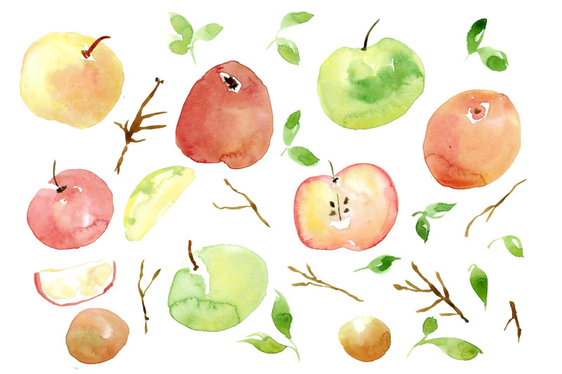 autumn-apples-green-apples-branches-leaves-watercolour-clipart