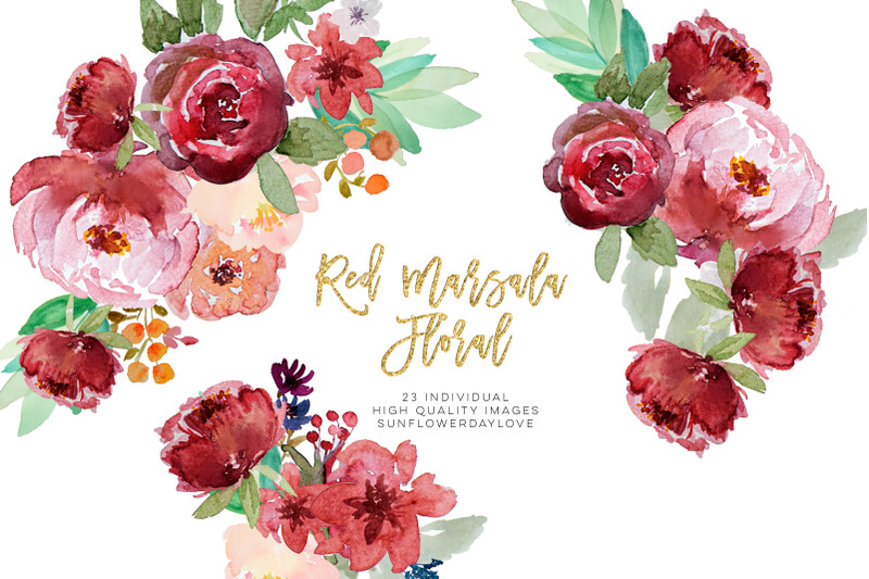 red-marsala-floral-watercolor-clipart-vintage-boho-burgundy