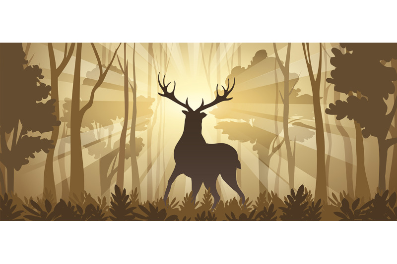 deer-in-a-deep-forest-horizontal-illustration