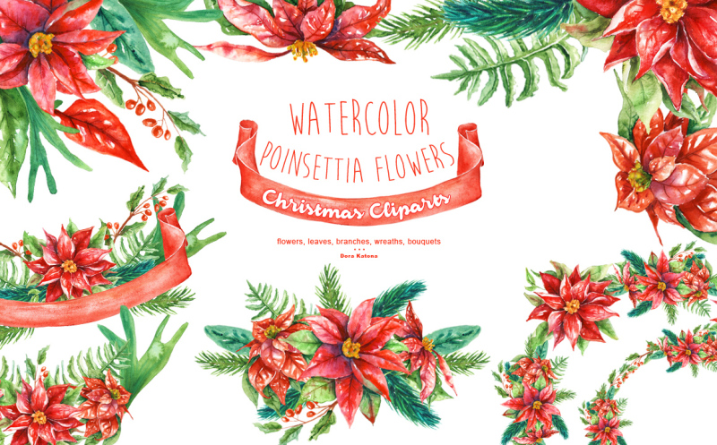 watercolor-poinsettia-flowers-christmas-cliparts