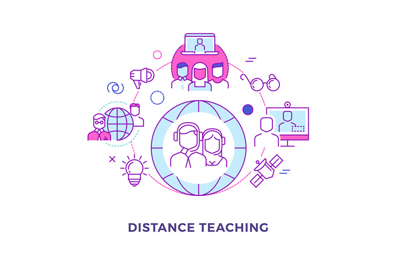 distance-teaching-outline-flat-vector-concept-isolated-on-white
