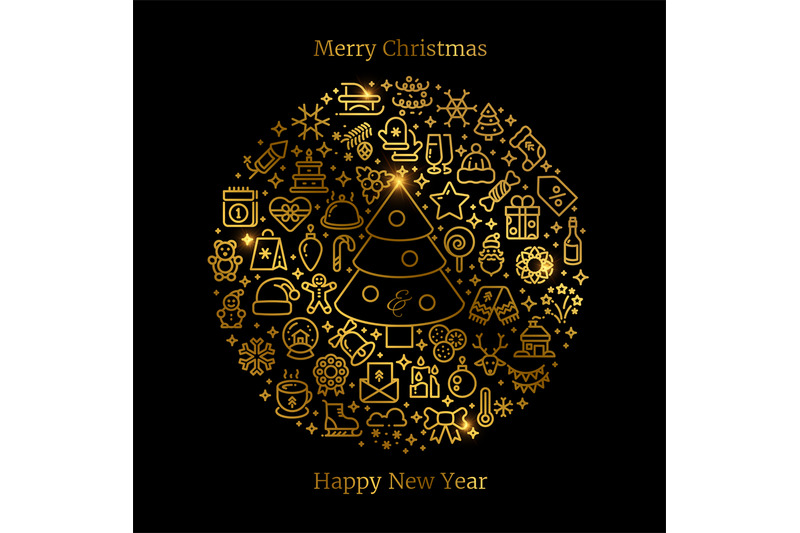 gold-christmas-line-art-icons-arranged-in-ball-vector-illustration