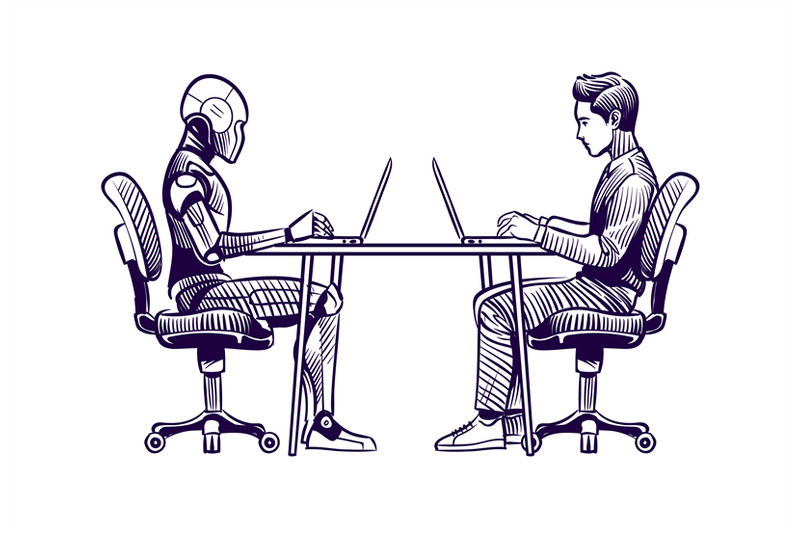 robot-vs-man-human-humanoid-robot-work-with-laptops-at-desk-artifici