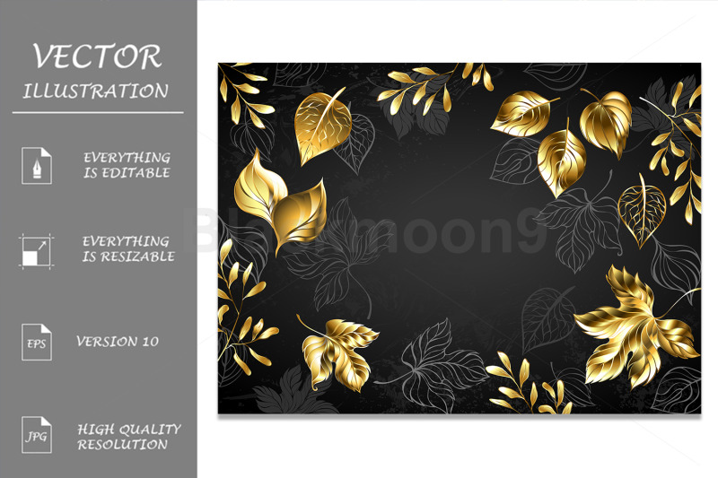 black-background-with-gold-leaves