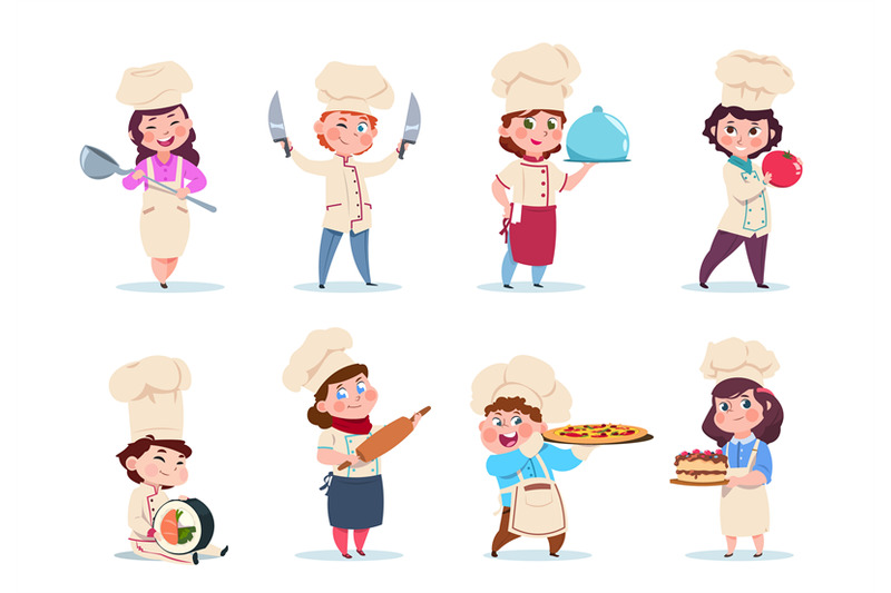 chef-kids-little-smiling-boy-and-girl-kitchen-workers-with-dishes-and