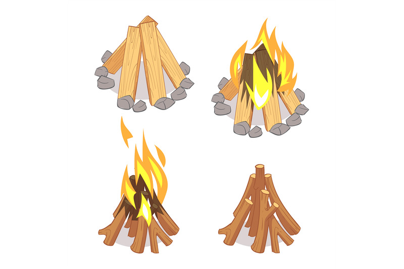 cartoon-character-wooden-logs-and-campfire-isolated-on-white-backgroun