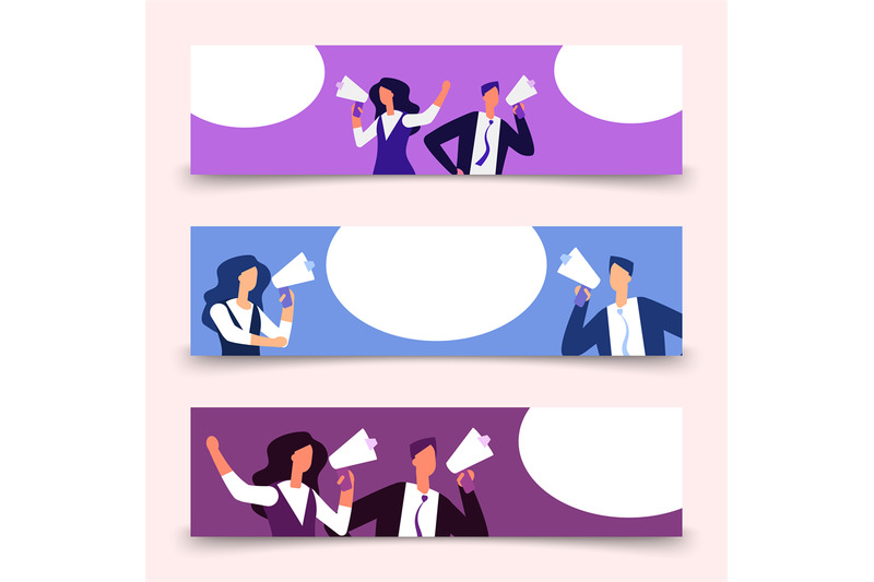 horizontal-banners-template-with-woman-and-man-with-megaphone-buisnes