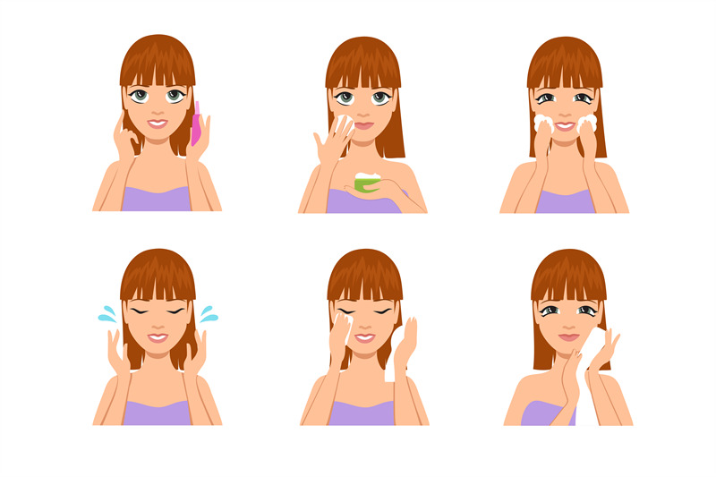 woman-skin-care-cartoon-beautiful-girl-cleaning-and-washing-face-with