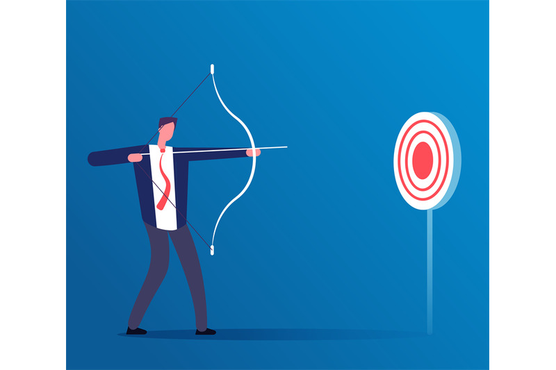 target-business-concept-businessman-hitting-target-with-bow-and-arrow