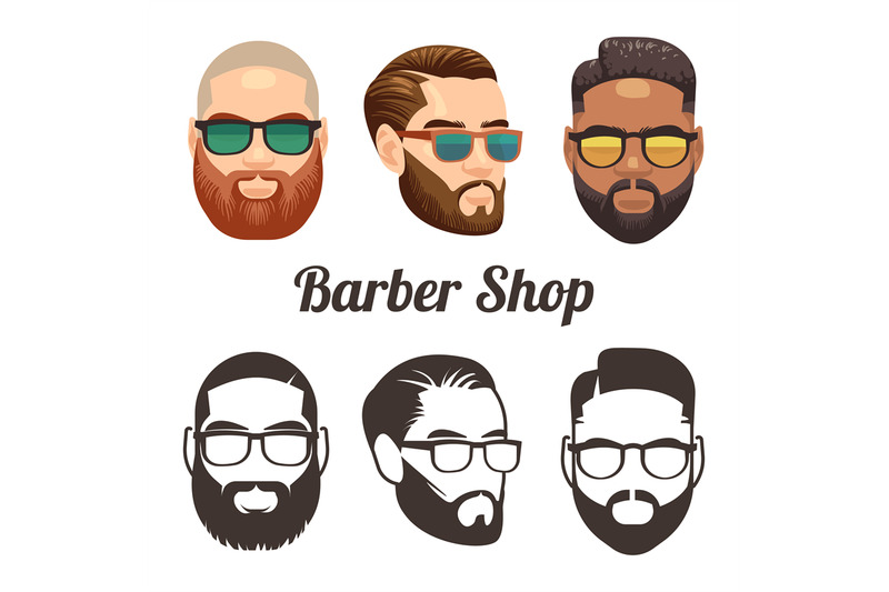barbershop-cartoon-and-outline-vector-logos-with-stylish-hipster-men