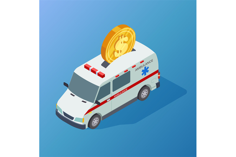 commercial-medicine-vector-isometric-ambulance-and-coin