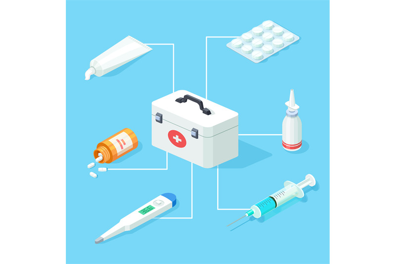 first-aid-kit-tools-vector-isometric-concept