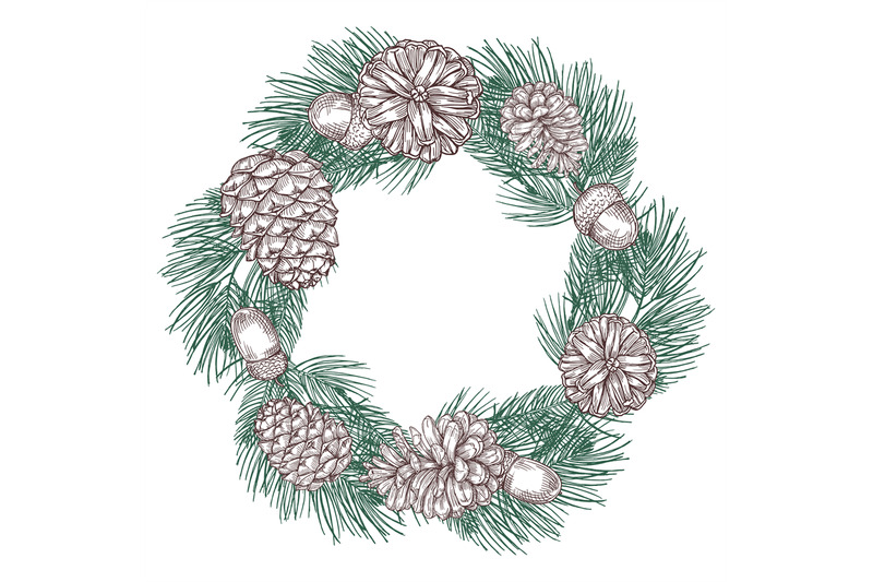 green-spruce-branches-wreath-with-cones-vector-illustration