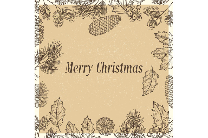 grunge-christmas-poster-with-branches-and-cones
