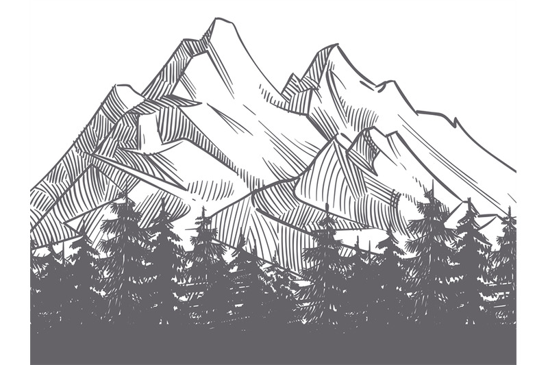 hand-drawn-nature-landscape-with-mountains-and-fores-silhouette