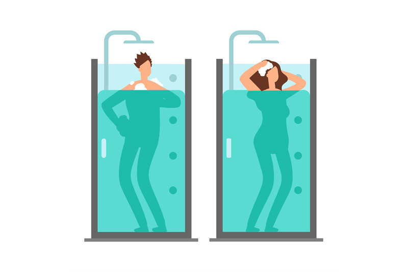 man-and-woman-take-shower-vector-illustration