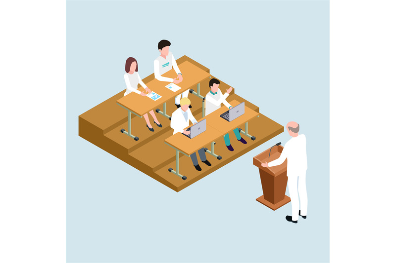 medical-school-students-and-proffessor-isometric-vector-illustration