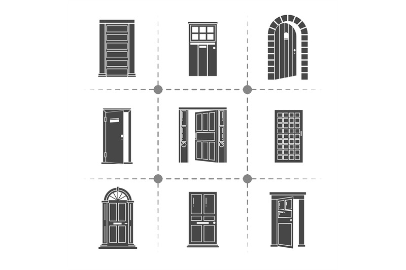 open-and-closed-door-silhouettes-vector-icons-set