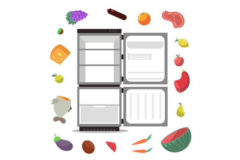 open-empty-fridge-with-healthy-food-diet-vector-illustration