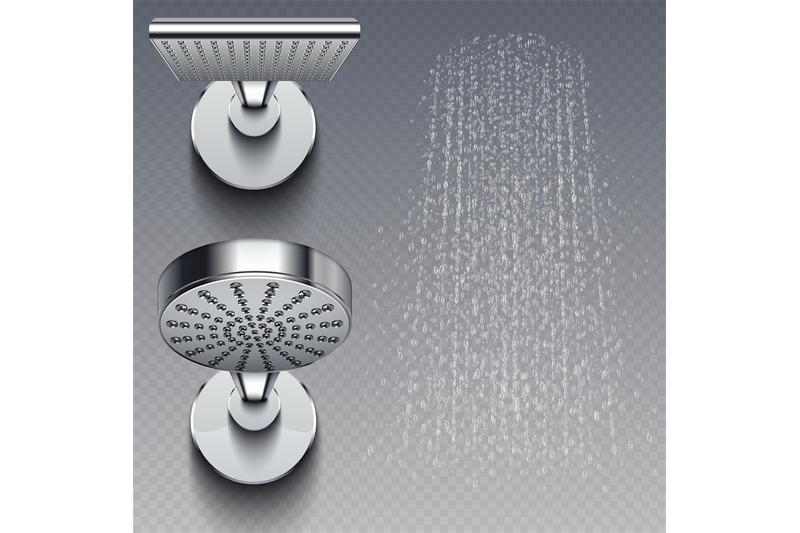 realistic-shower-metal-heads-and-trickles-of-water-vector-illustration