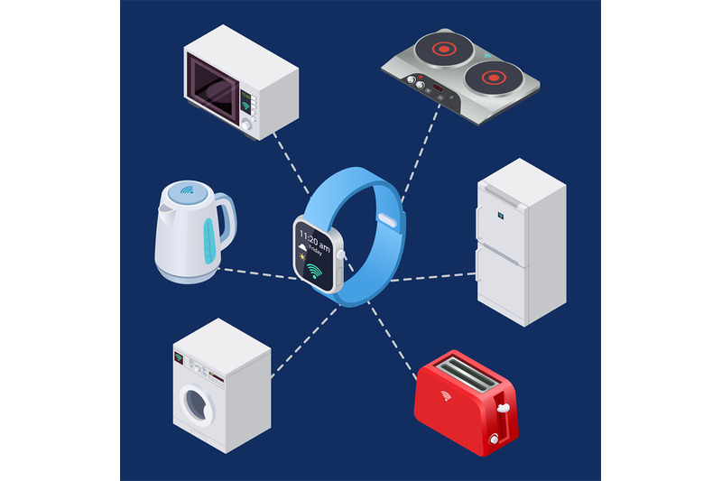 smart-home-system-with-smart-clock-and-house-equipment-isometric-eleme