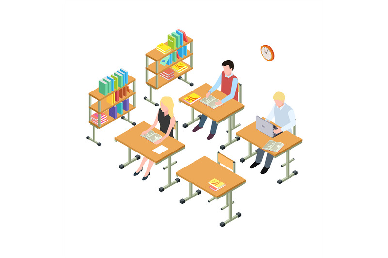 students-working-in-the-library-isometric-vector-concept