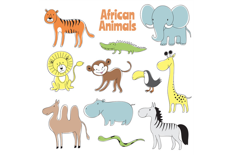 doodle-animals-african-baby-animal-lion-monkey-and-crocodile-elepha