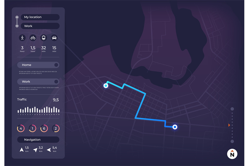 navigation-map-gps-mobile-interface-with-route-on-city-street-and-loc