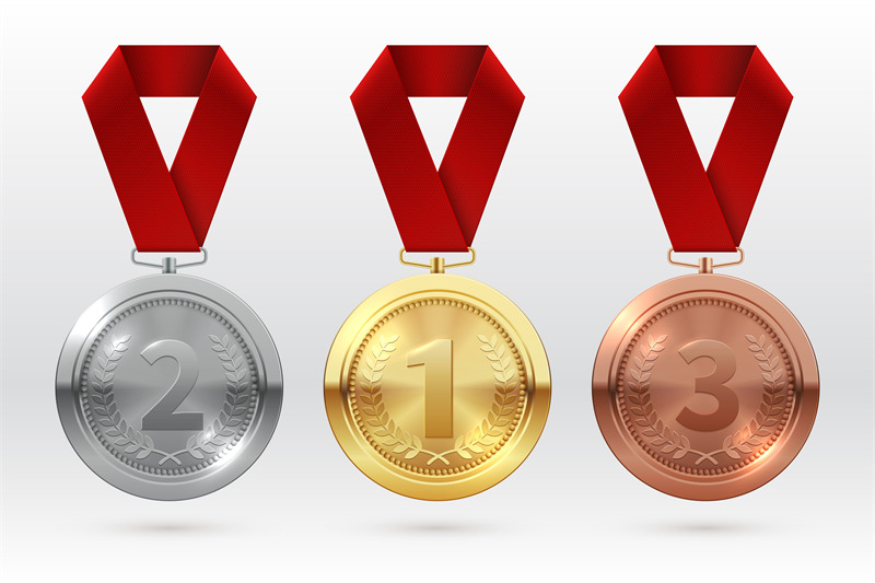 sports-medals-golden-silver-bronze-medal-with-red-ribbon-champion-wi