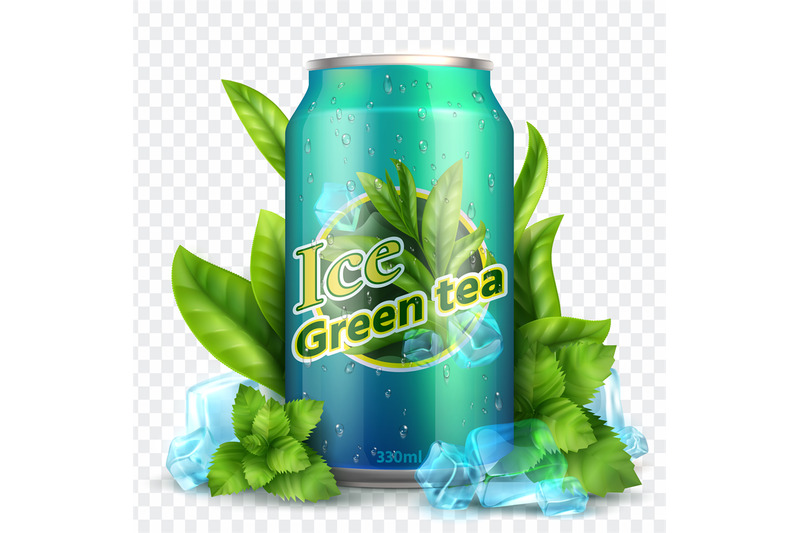 ice-tea-background-realistic-can-with-tea-leaves-and-ice-product-pro