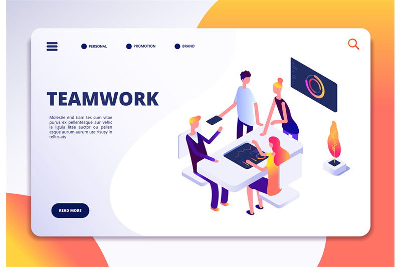 workspace-isometric-landing-page-people-team-work-in-office-partners