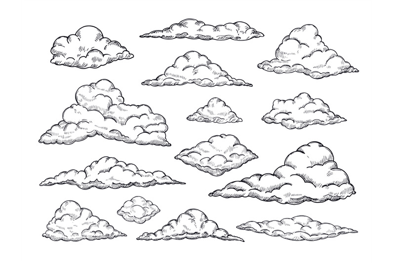 sketch-clouds-hand-drawn-sky-cloudscape-outline-sketching-cloud-vint