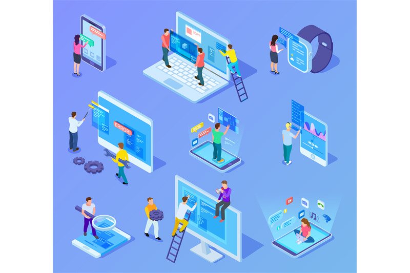 people-and-app-interfaces-isometric-concept-users-and-developers-work