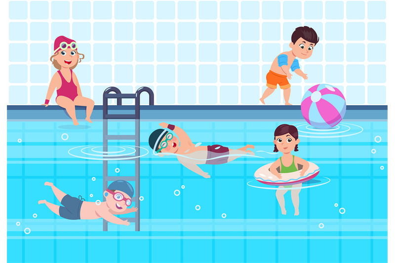 kids-in-swimming-pool-boys-and-girls-in-swimwear-play-and-swim-in-wat