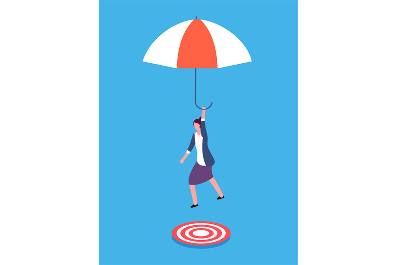 businesswoman-with-umbrella-aiming-on-target-risky-business-success
