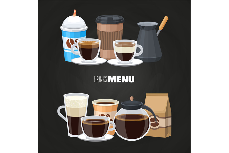 drinks-menu-elements-on-blackboard-vector-coffee-shop-flat-design