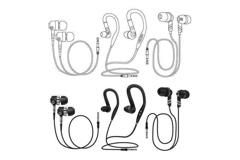 outline-and-realistic-earphones-vector-isolated-on-white-background