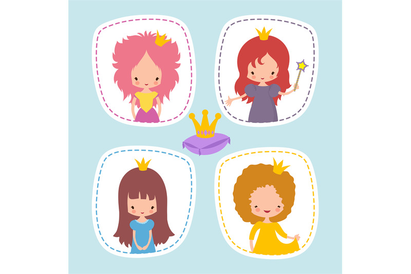 cute-little-princess-stikers-or-avatars-vector-set